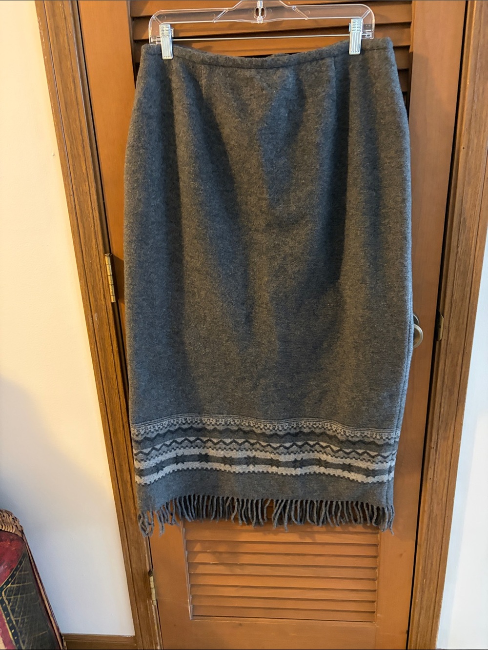 Talbots Charcoal Gray Wool-Blend Pencil Skirt with Fringe